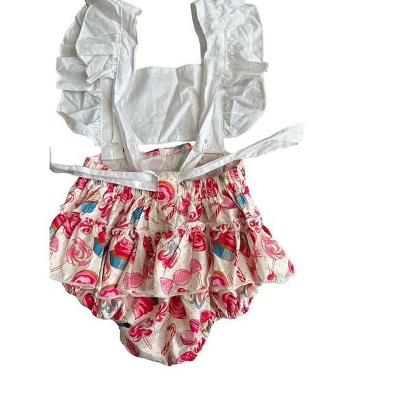 Canrulo Babies 12M Flying Sleeve Lemon Cartoon Cake Print Backless Pink Romper - Picture 9 of 12